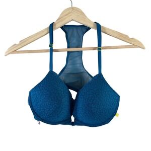 Victoria's Secret Teal Lace Front-Close Push-Up Bra Mesh Racerback 34B